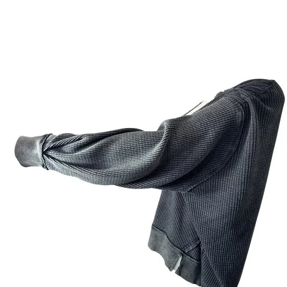 We The Free Buttercup Waffle Knit Pullover Womens S Black Cotton Blend V Neck - Picture 4 of 14